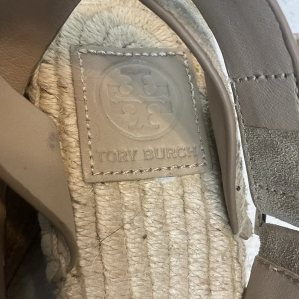Tory Burch Bima Tan‎ Wedge Espadrille Ankle Strap Sandals Women 8 Spain Leather